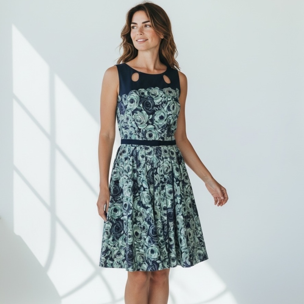 LC Lauren Conrad Painted Rosettes Fit & Flare Twirl Dress Size 4